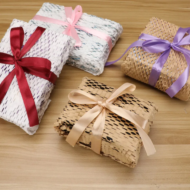 1 Roll, Premium Honeycomb Filler Packaging - Brown, White, Embossed Honeycomb, Suitable for Shipping and Gift Protection, Moving