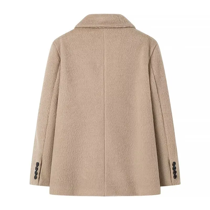 Streetwear Long Hairy Shaggy Blazer Boyfriend Vintage Women Front Pockets Loose Oversized Suit Fashion Coat Pink 4 colors