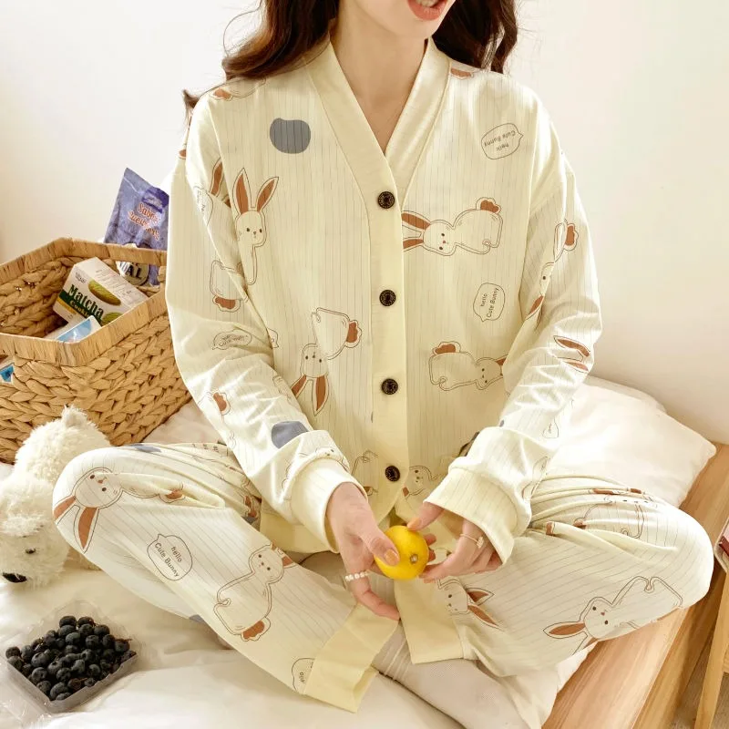 Women's Spring Autumn Pajamas New Oversize 145KG Chubby Girl Sleepwear Cute Loose Home Clothes Casual Long Sleeved Nightgown Set