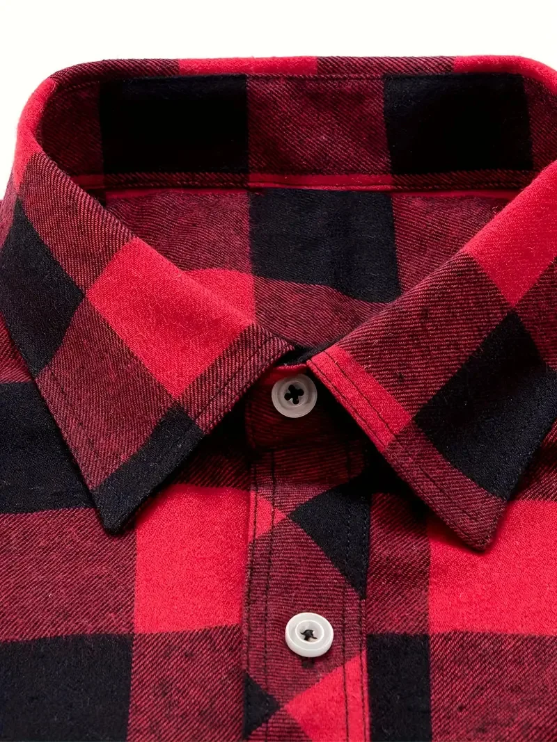 قميص رجالي كاروهات للربيع والخريف بأكمام طويلة من الفلانيل، قميص عصري من مزيج القطن، قميص كاجوال للشارع والأنشطة الخارجية