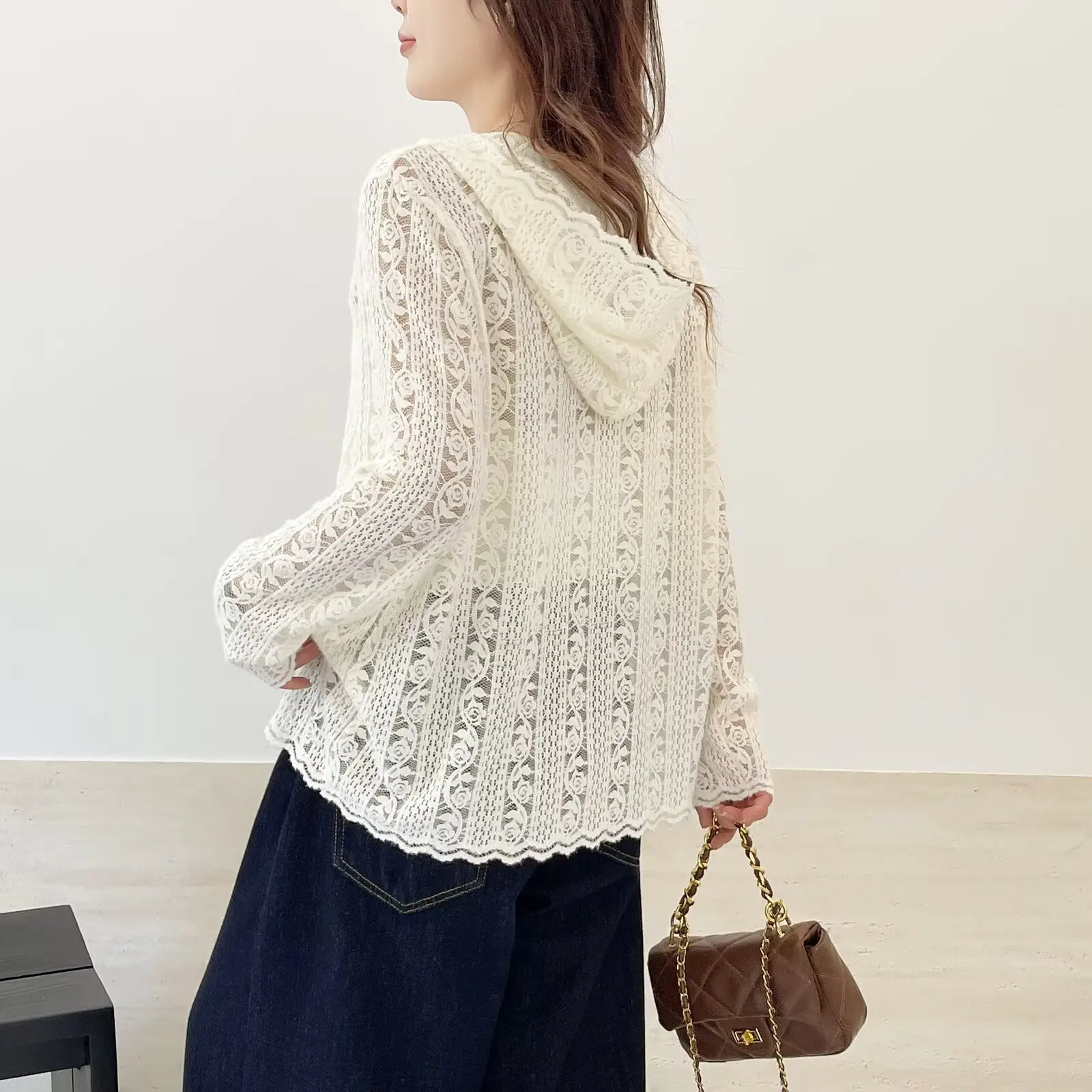 Fashion Plus Size Women's Blouses Autumn New Style Half Open Collar Lace Cutout Long Sleeve Hoodie Casual Top 8025