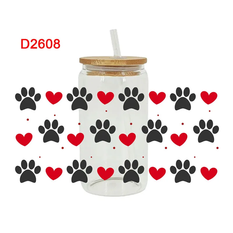 UV DTF Dog paw Transfer Happy Juice Printed Sticker For The 16oz Libbey Glasses Wraps Bottles D2464