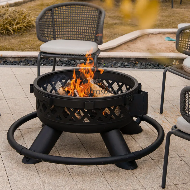 Iron Fire Pits For Courtyard Outdoor Heaters Winter Bonfire Oven Household Terrace Bake Stove Garden Terrace Outdoor Cage Stove