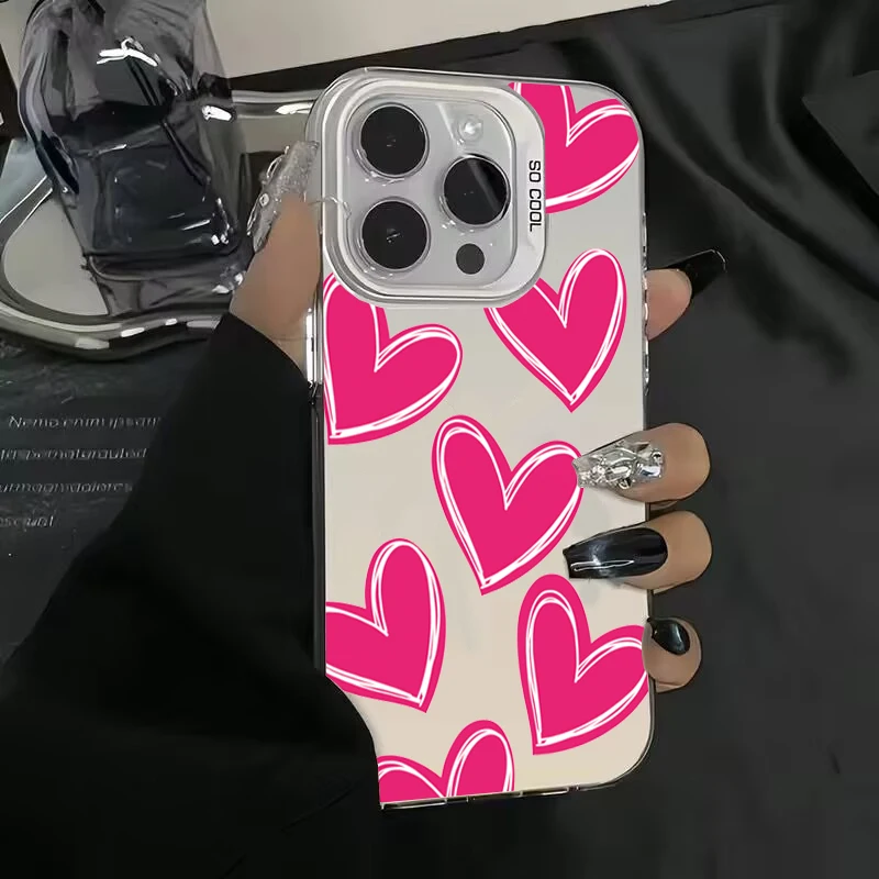 thumbnail image 1 of Funda de lujo con diseño de corazón de amor y electrochapado en plata IMD para iPhone 15, 14, 16 Pro Max Plus, 11, 12, 13 Pro, 7, 8 Plus, X, XR, carcasa trasera a prueba de golpes, 1 of 5