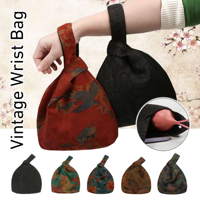 Women Vintage Mulberry Silk Knotted Wrist Bag: Chinese Style Handbag with Retro Charm
