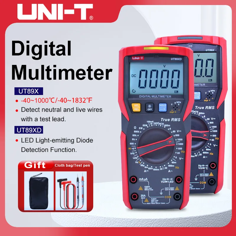 

UNI-T UT89X UT89XD UT89XE Professional Digital Multimeter True RMS NCV 20A Current AC DC Voltmeter Capacitance Resistance Tester