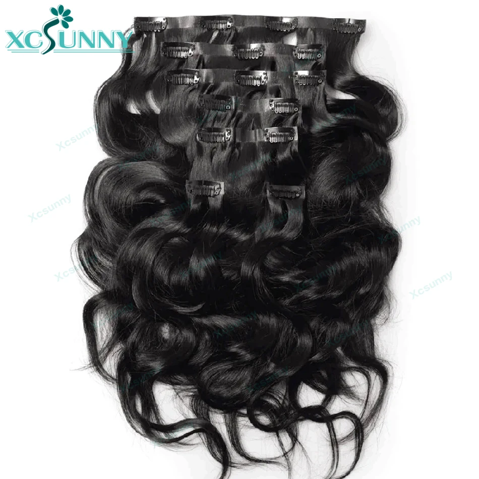 Body Wave PU Clip In Hair Extensions Human Hair For Black Women Burmese Weft Clip Ins Extensions 240g For Full Head