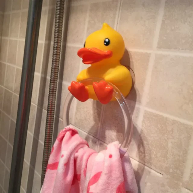 Duck Design Towel Holder Bathroom Hooks Sticky Hanger Stick on Wall Lovely Storage Hooks 2pcs