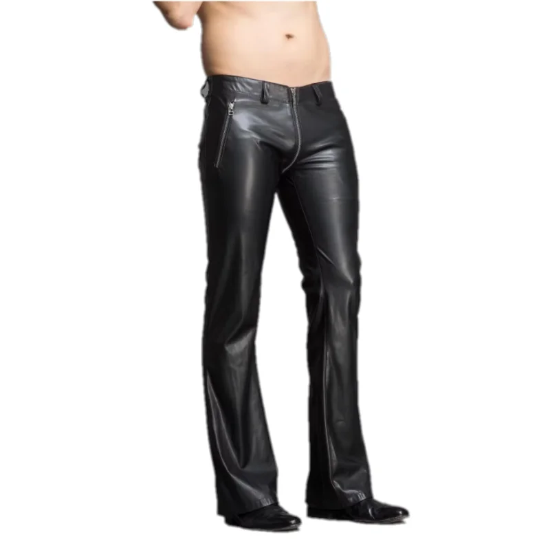 29-39 Men's New Clothing Slim Fashion Personality Horn Leather Pants Plus Size Leather Trousers Singer Stage Costumes