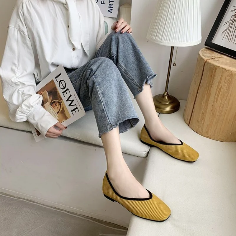 Women Flats Shoes Cotton Fabric Ballerina Socks Shoes Loafers Slip on Flat Heel Mule Plus Size 43