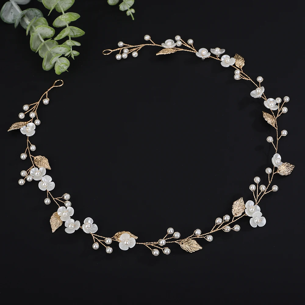 Bridal Hair Accessories Fashion Flower and Leaf Women Headband Vine Pearl Silver Gold Wedding Bride Hair Party Ornaments