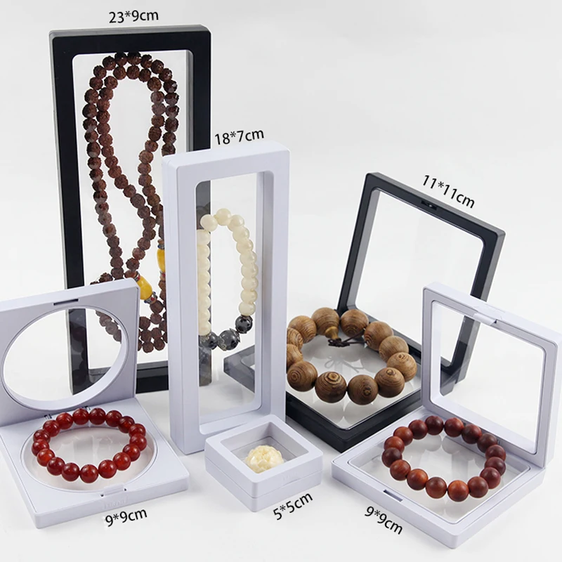 10pcs Set 3D Floating Display Case Stands Transparent Square Holder Pendant Necklace Bracelet Ring Coin Jewelry Pin Storage Box