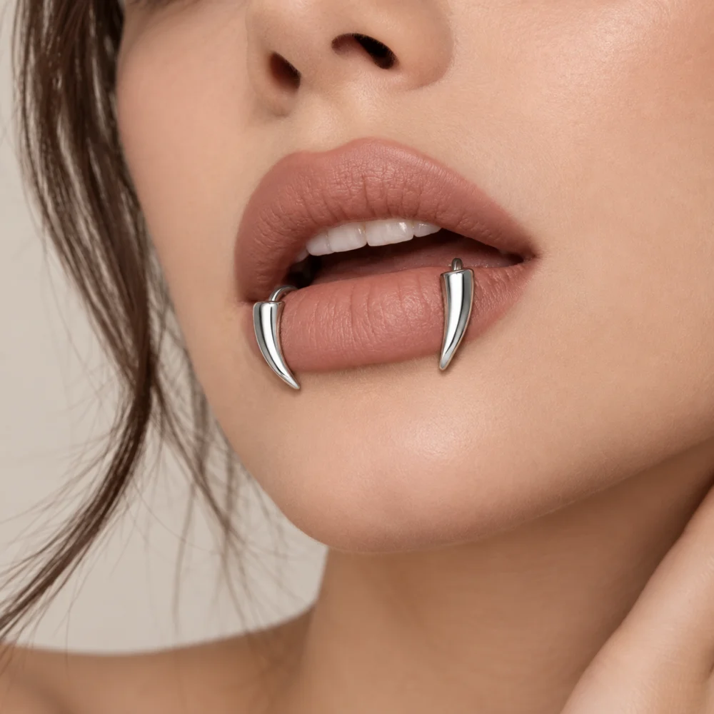 Gothic Gold Vampire Fang Lip Clip - Non-Piercing Punk Jewelry