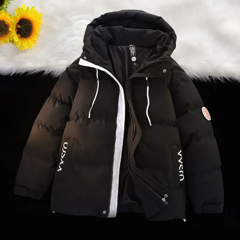 thumbnail image 1 of Abrigos acolchados con cremallera y capucha para hombre, parkas acolchadas con empalme, chaqueta de plumón para hombre, ropa exterior de invierno para jóvenes, reseñas coreanas, muchas 2024, 1 of 5