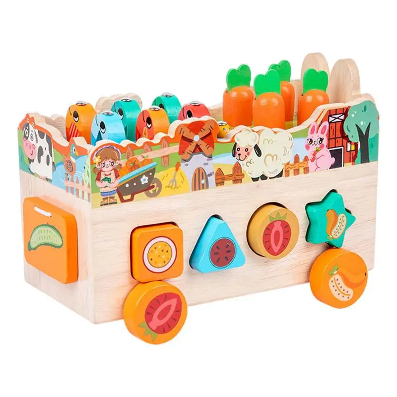 

Carrot Harvest Game Wooden Toys Wooden Shape Sorting Orchard Pulling Car Shape Sorting Matching Wooden Montessori Toys For