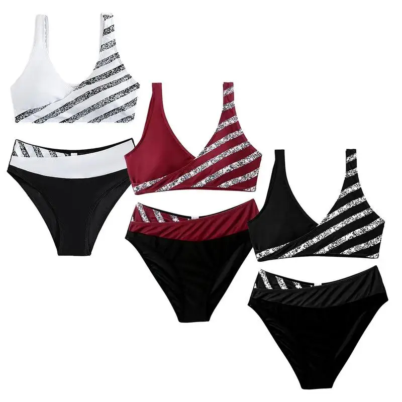 

Bikini Sets Adjustable Straps V Neck Swimwear High Waisted Swimsuit Colorful Prints Two Pieces Swimming Beach Supplies