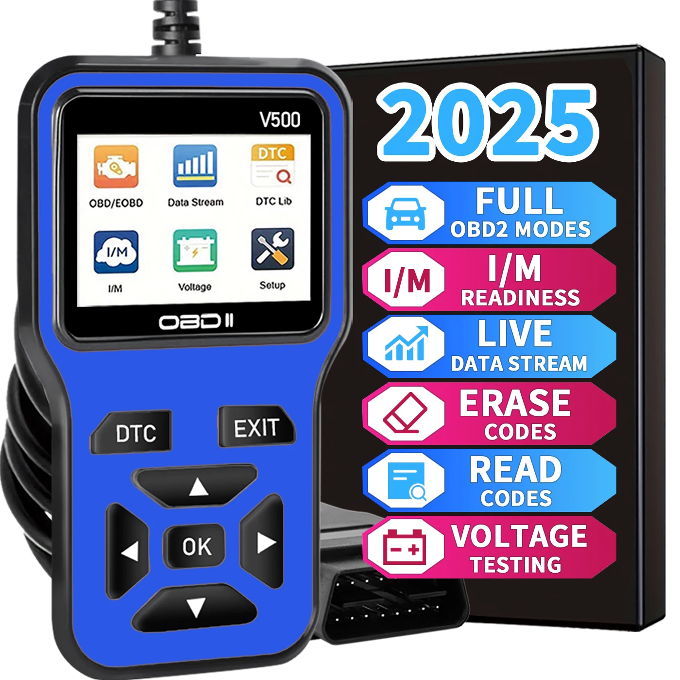 Advanced OBD2 Diagnostic Scanner - Comprehensive Engine Code Reader with Data Stream, I/M Readiness, Voltage Test, and Erase Functions