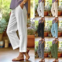 Women Elegant Simple Pants Fashion Drawstring Design Solid Color Cropped Pants Loose Causal Elastic Waist Office Lady Trousers