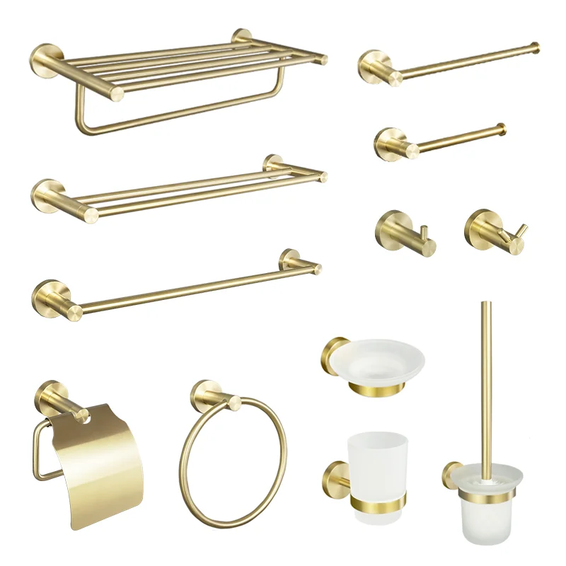 Brushed gold stainless steel towel rack towel bar holder toilet paper holder bathrobe hook hanger hardware kit toilet paper holder towel hook bathroom hardware set bathroom hardware accessories