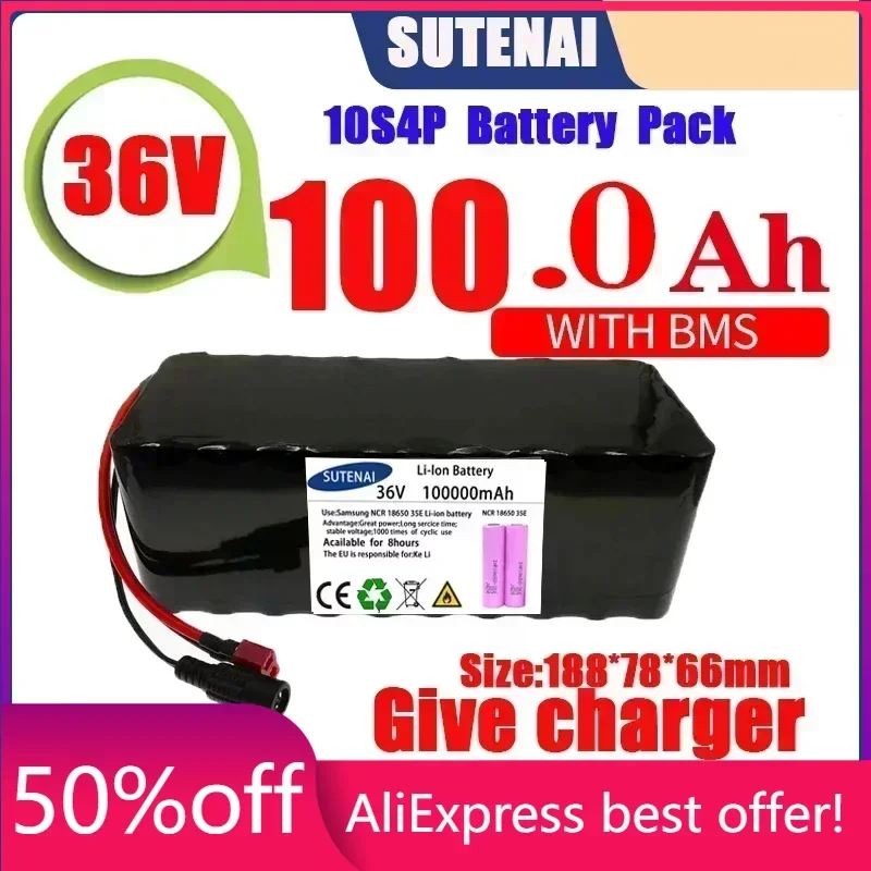 

36V 120Ah Electric Bicycle Battery Built-in 40A BMS Lithium Battery Pack 36 Volt 2A Charging Ebike Battery + Charger