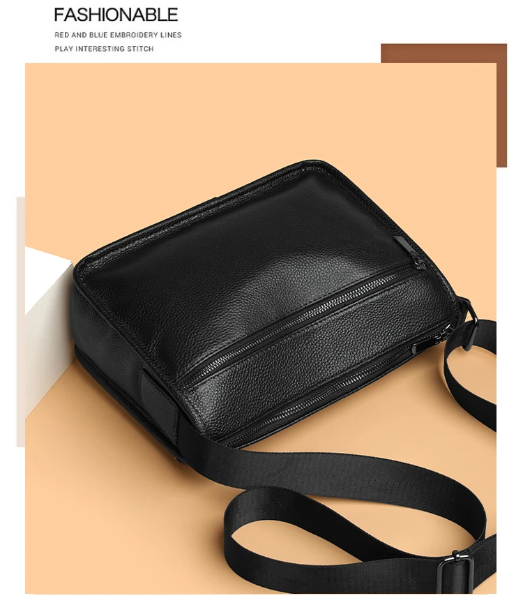 Herren Neue Mode Casual Umhängetasche aus Echtem Rindsleder Minimalistisch mit Großer Kapazität Messenger-Tasche für Business High-End – Detail 8