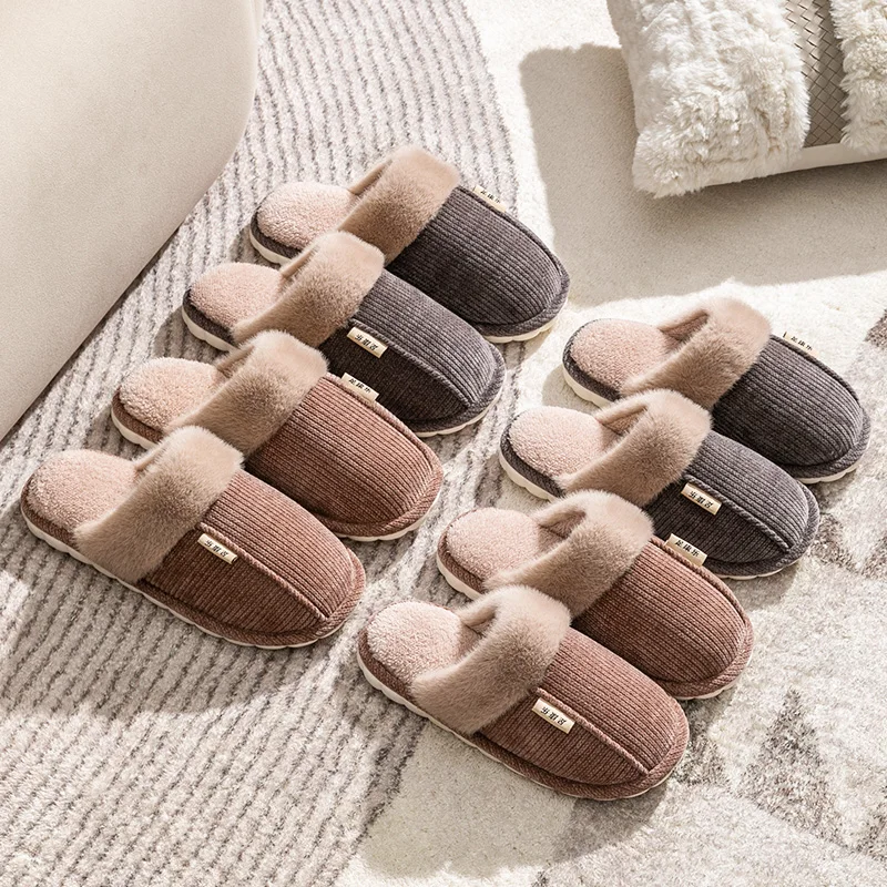 Cotton slippers for women 2024 new autumn and winter indoor home warm, non slip, silent, plush couple slippers for men 4