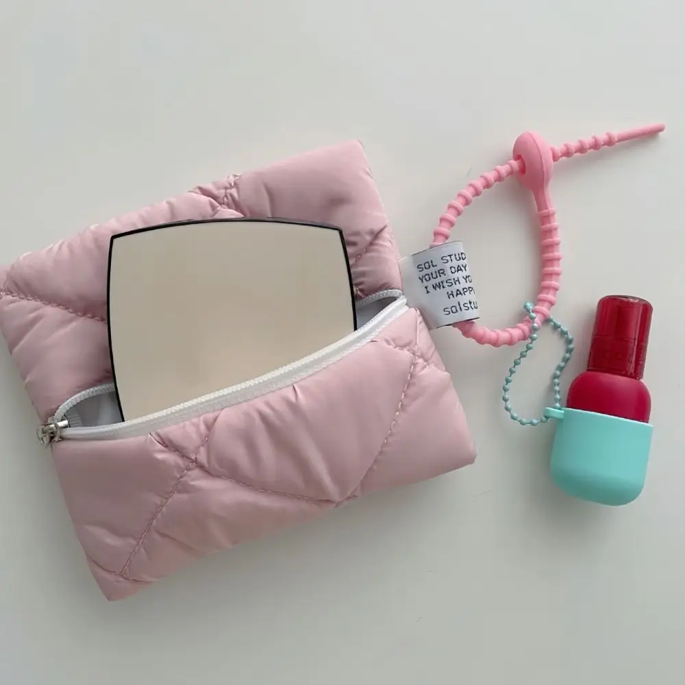 Fashion Quilted Cotton Cosmetic Bag Soft Zipper Travel Coin Purse Portable Solid Color Small Storage Pouch
