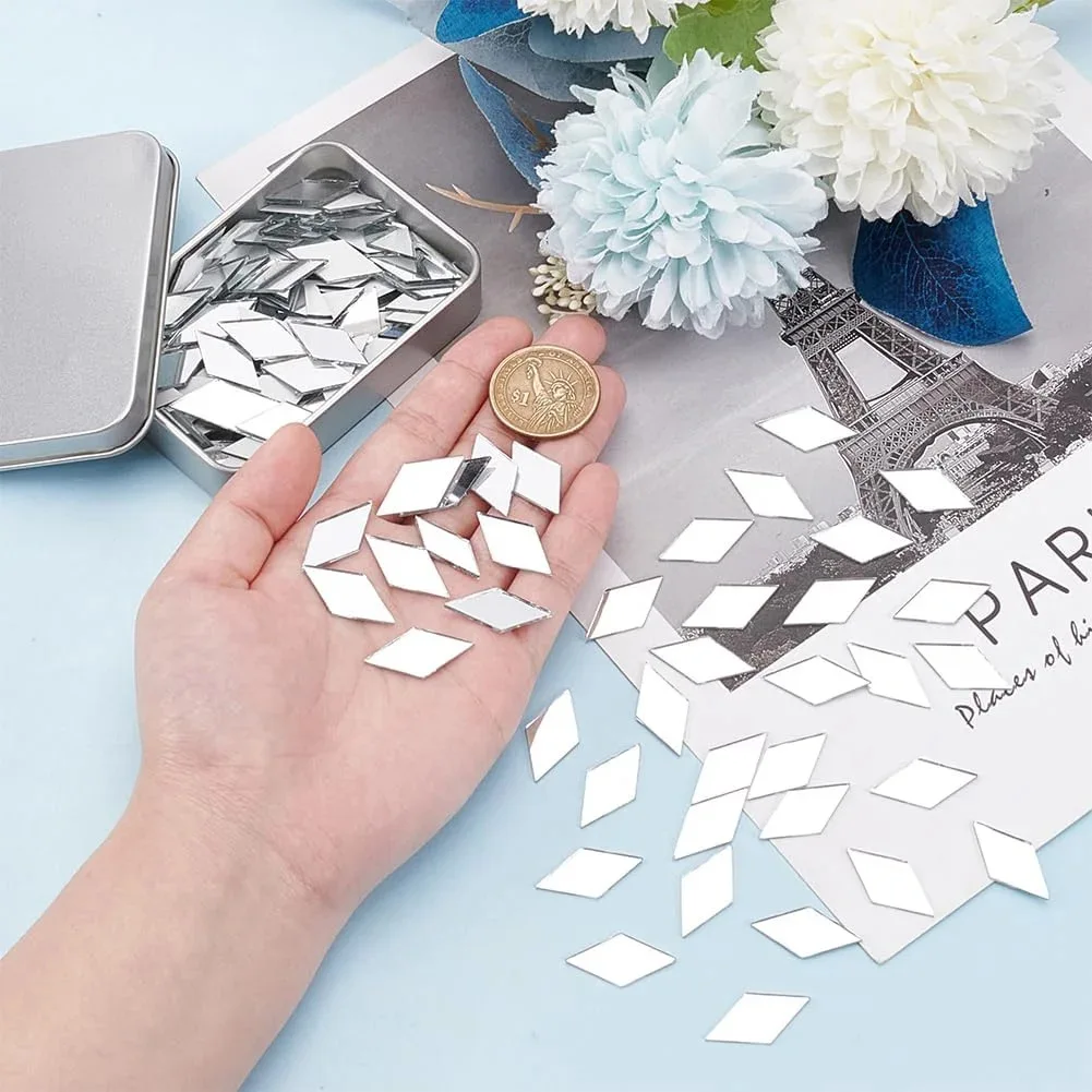 200 Pieces Diamond Shape Mirror Mosaic Tile Acrylic Small Mirror Self Adhesive Craft Tiny Tiles for Wall Art Project