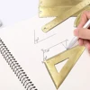 Mini Retro Brass Ruler Triangle Ruler Protractor Measure Tools Cartography Ruler Geometric Metal Drawing Kit Bookmark Stationery 4
