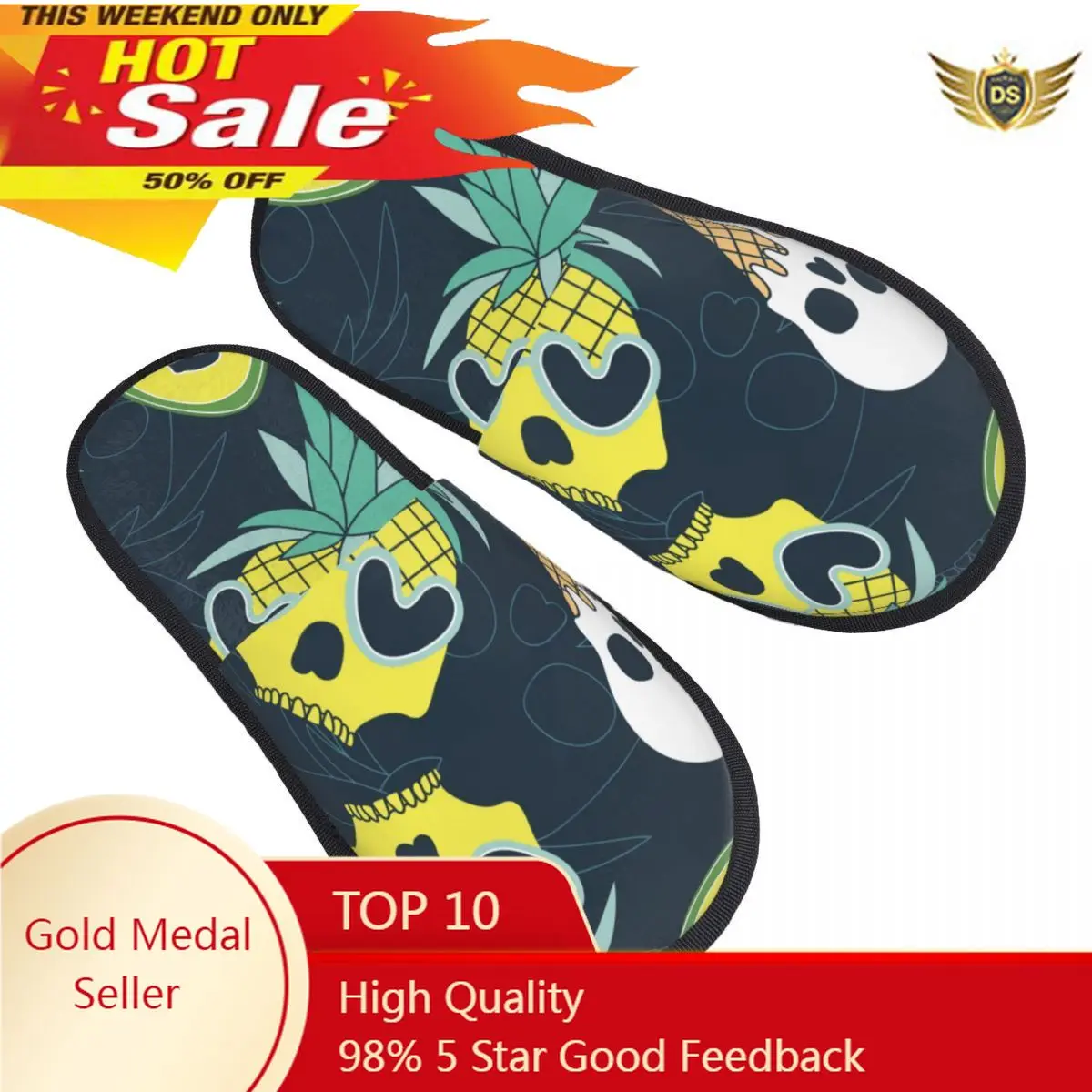 

Summer Skull Of Hilarious Pineapple Ice Cream Avocado Slipper For Women Men Fluffy Winter Warm Slippers Indoor Slippers