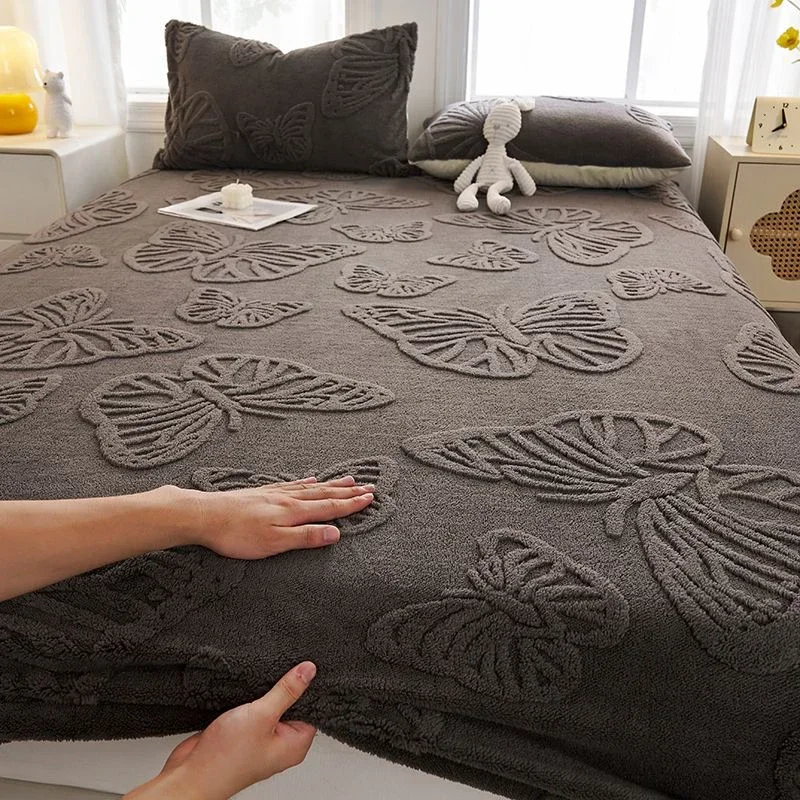 WASART Warm plush elastic fitted sheet mattress protector cover winter coral fleece couple bed linen luxury double bed bedding 4