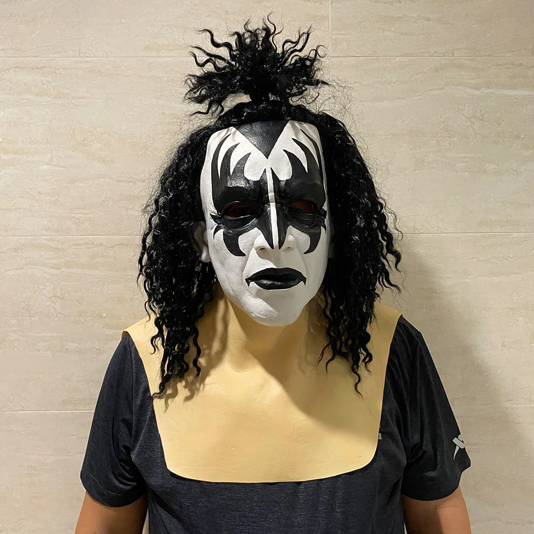 Gene Simmons Mask Cosplay Rock Star Latex Helmet Full Face Wig Fashion Headwear Halloween Masquerade Party Costume Prop