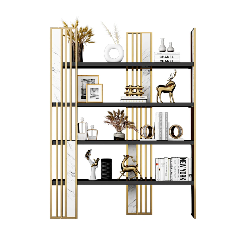 Luxury bookcase floor partition shelf metal bookcase display shelf office storage modern decorative