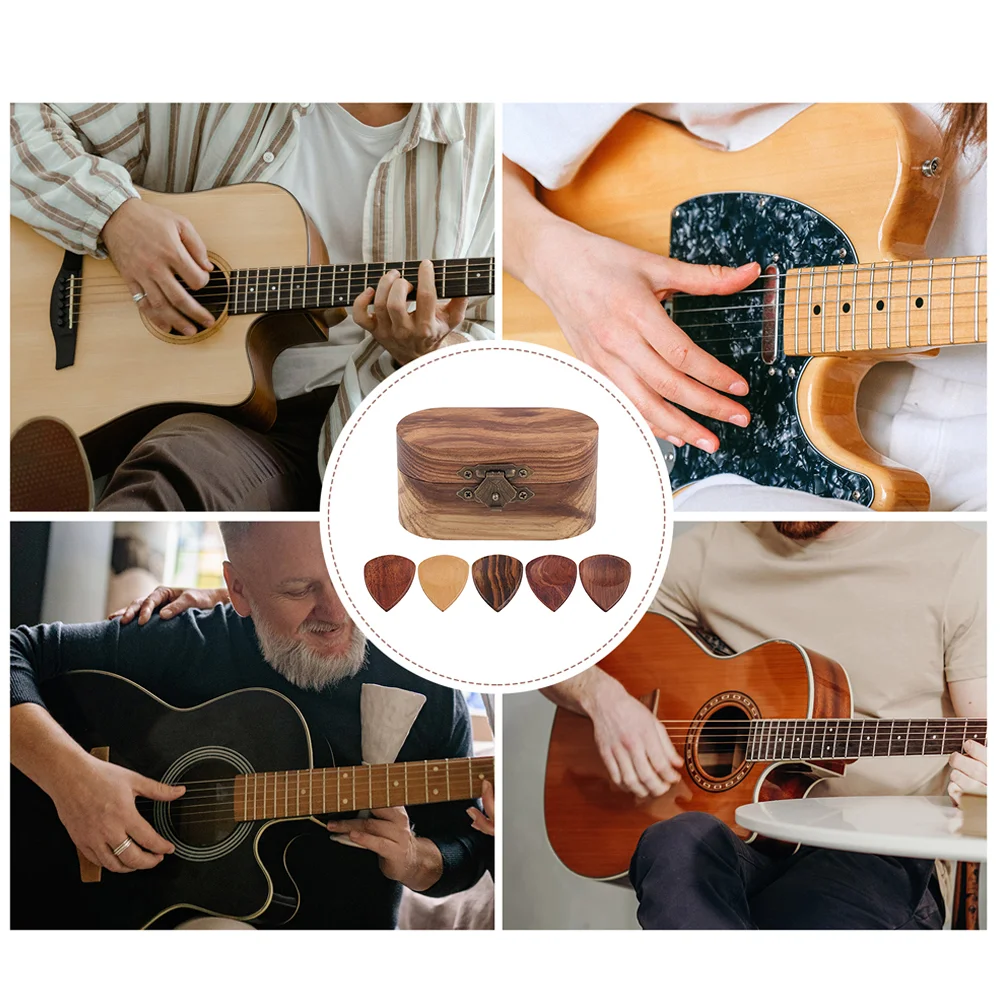 

Wooden Guitar Plectrum Storage Box Guitar Stringed Instrument Pick Container Guitar Supply