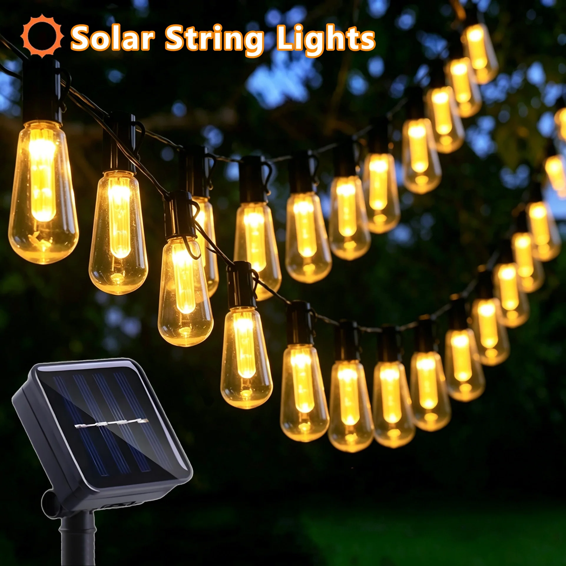 Outdoor Retro LED Solar String Lights - Waterproof Garland Fairy Lamps for Garden, Balcony, Camping, Party, and Christmas Decor