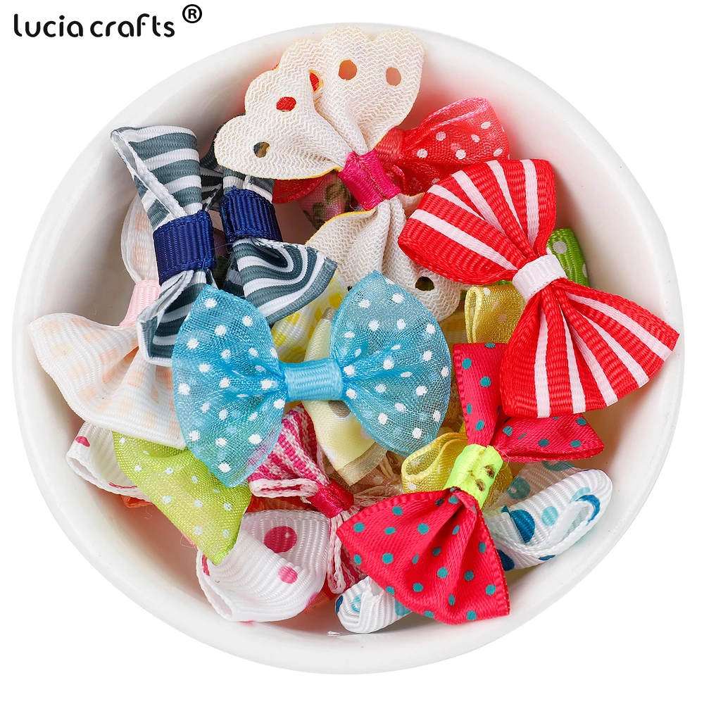3.5-5cm 10pcs Mixed Colors Polka Dot Organza Bows Girls Boutique Mini Hair Bow Headwear DIY Garment Craft I0147