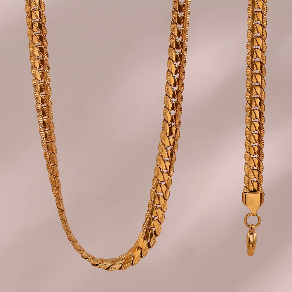 E.B.Belle New Style Chain Set Lace Side Flat Cuban Chain Bracciali Collane Set Di Gioielli Catena Grossa Alla Moda Placcata Oro 18 Carati