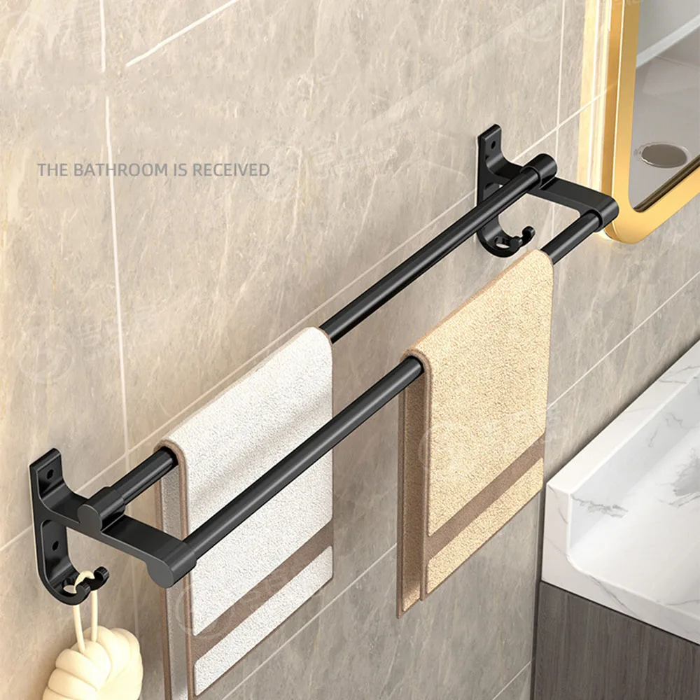 Punch-Free 40-50CM Towel Rack Bars Bathroom Accessories Two Layer Shower Clothes Hanging Wall Rack Holder Hook Space Aluminum