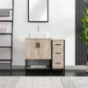 36" Bathroom Vanity Sink Combo Modern Metal Stand Cabinet W/Bottom Shelf & Storage Side Cabinet White Rectangle Vessel Sink 1