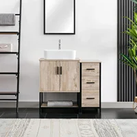 36" Bathroom Vanity Sink Combo Modern Metal Stand Cabinet W/Bottom Shelf & Storage Side Cabinet White Rectangle Vessel Sink 1