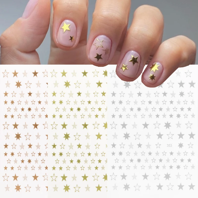

1pcs 3D Nails Sticker Geometry Stars Water Transfer Decals Silver Gold White Black Stickers DIY Tips Nail Art Decorations Slider
