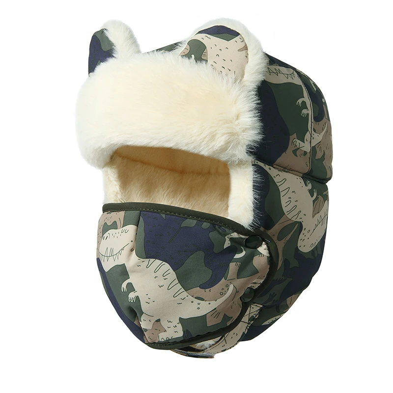 Bomber Hat Earflap Mask Kids Winter Fleece Lining Warm Autumn Skiing Outdoor Accessory For Boy Girl