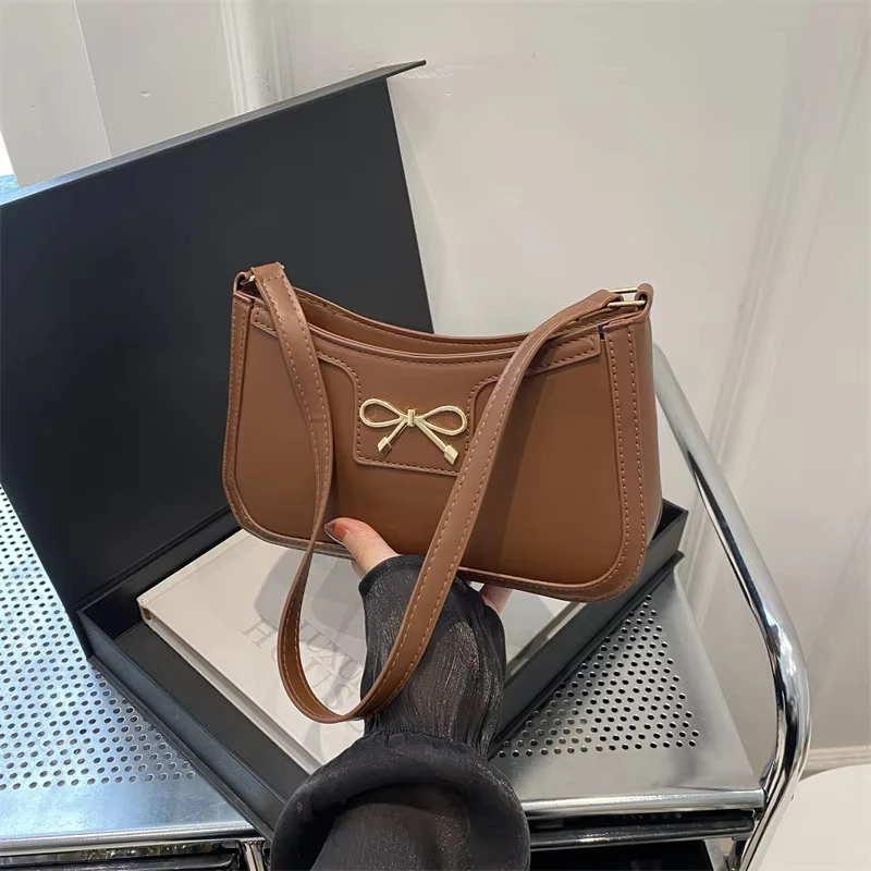 Solid Color Bowknot Shoulder Bag, Elegant Small Square Bag, Suitable for Women Handbags, Zipper Closure,Fashion Underarm Bag,