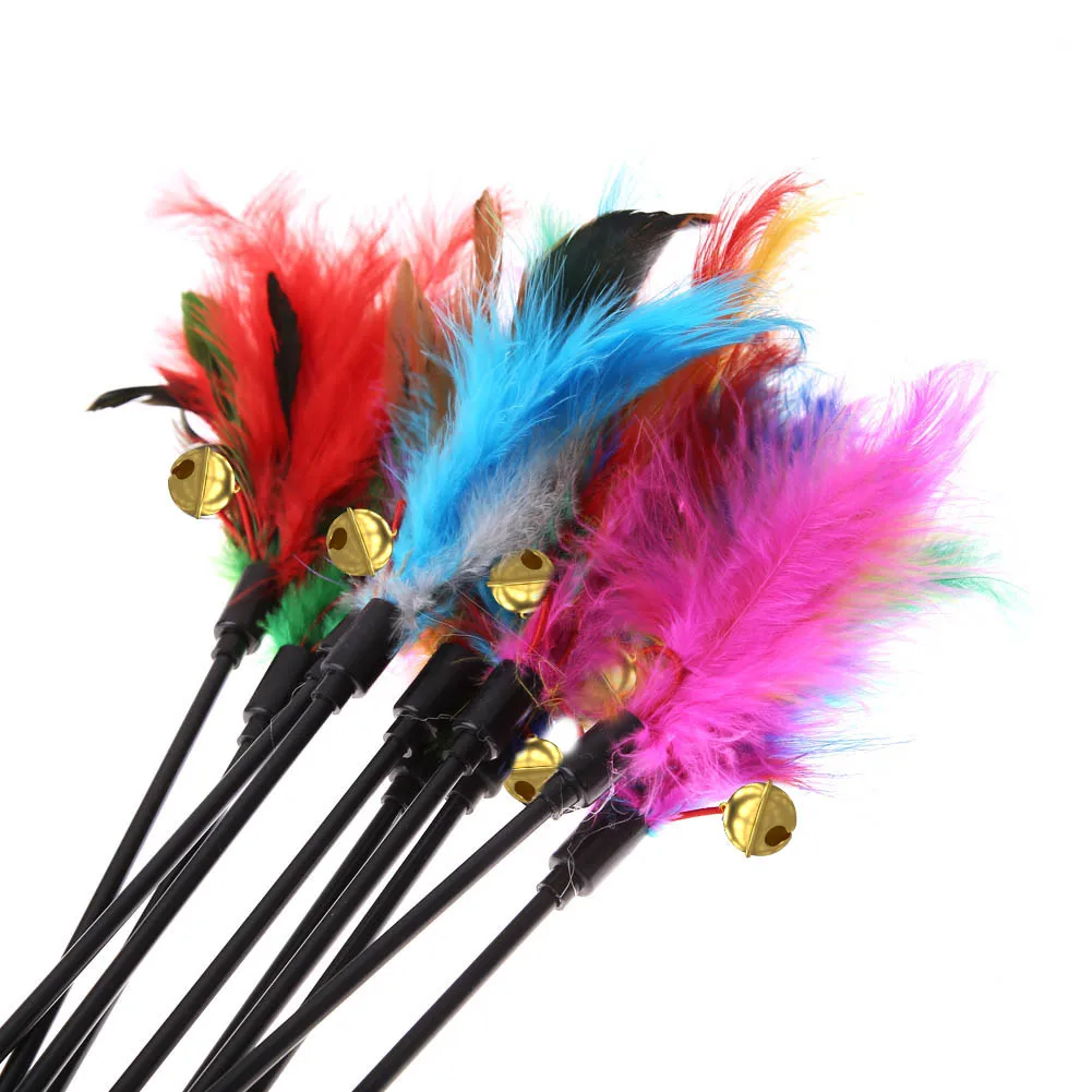 5pcs/set Short Rod Interactive Stick Colorful Feather Interactive Funny Cat Stick Bell Portable Fashion Novelty Pet Cat Supplies