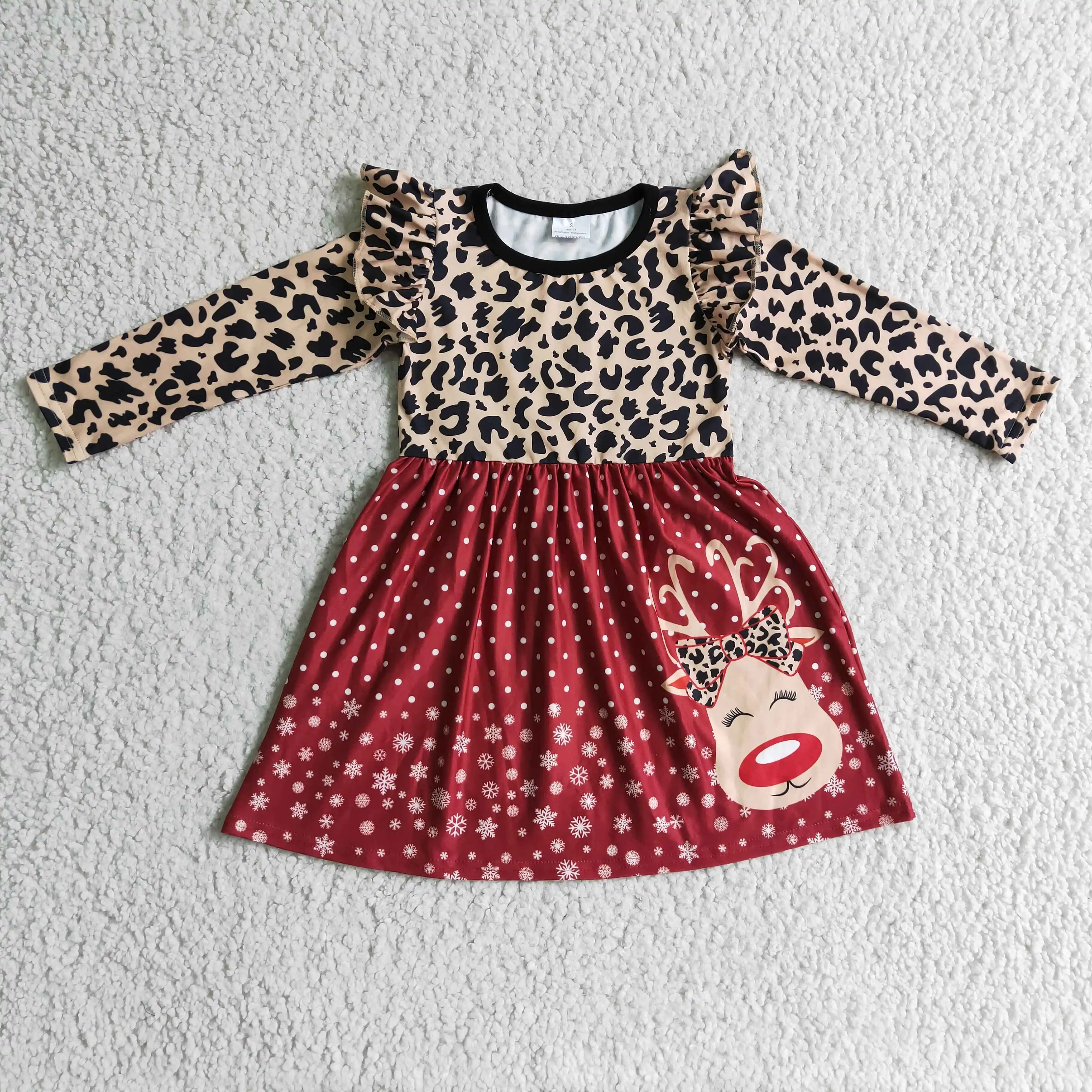 

Милое детское платье с длинным рукавом, Для Девочек, Модные леопардовые платья с рисунком оленя, Рождественские юбки для малышей