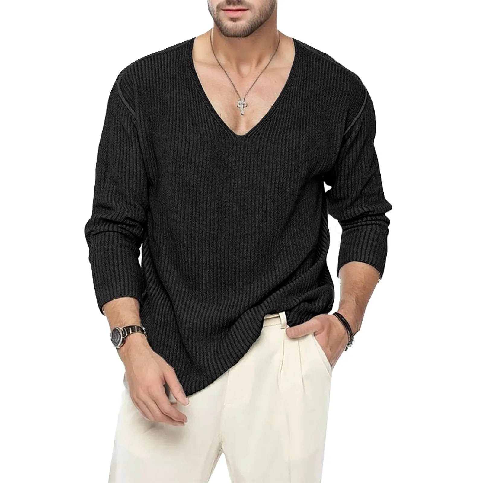 

Mens Fashion Casual Knit Wool V Neck Long Sleeve Sweater Jacket Hip-hop Pullover 3D Printing
