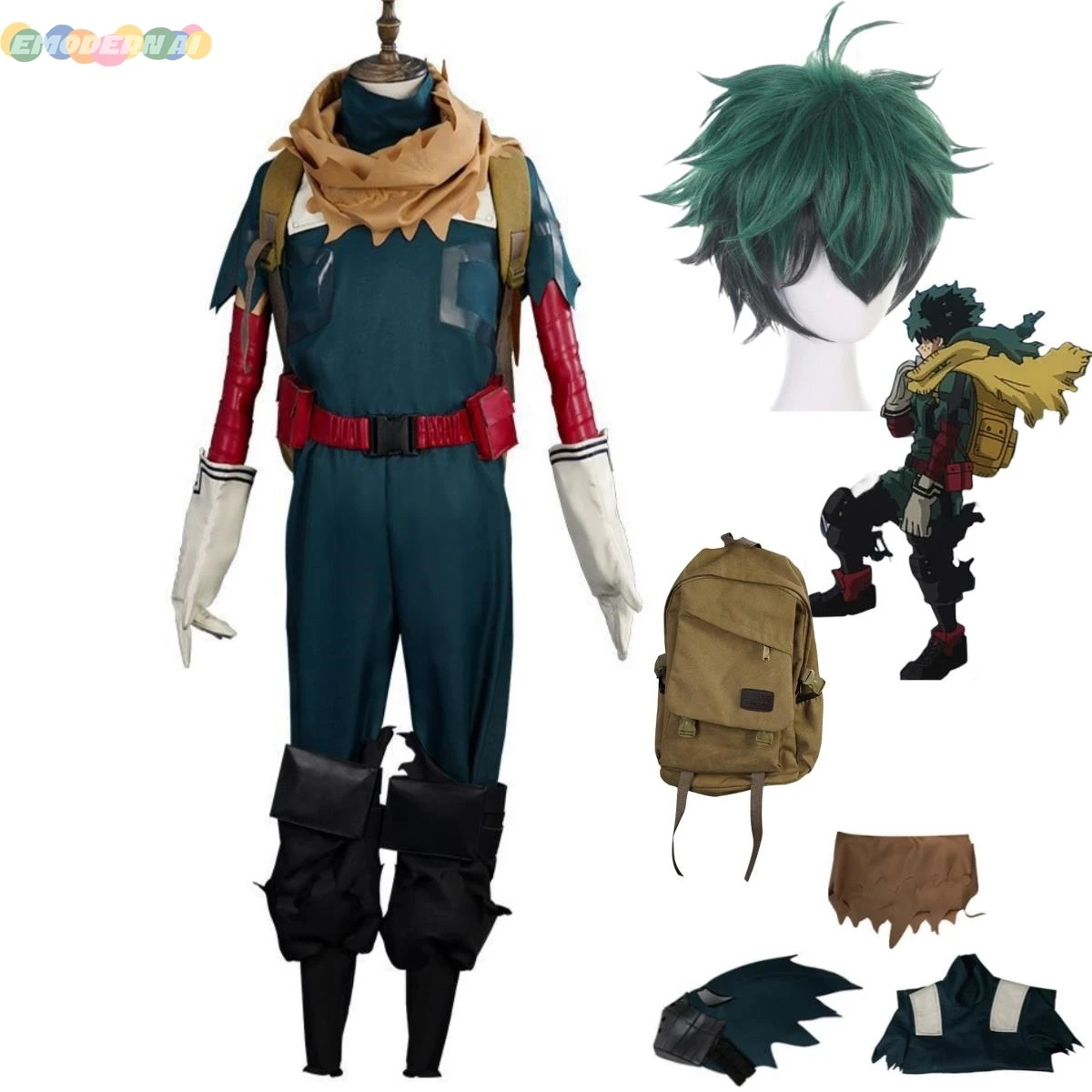 

Anime My Hero Academia Midoriya Izuku Cosplay Costume Wig Combat Uniform Full Set Helmet Knapsack Man Halloween Carnival Suit