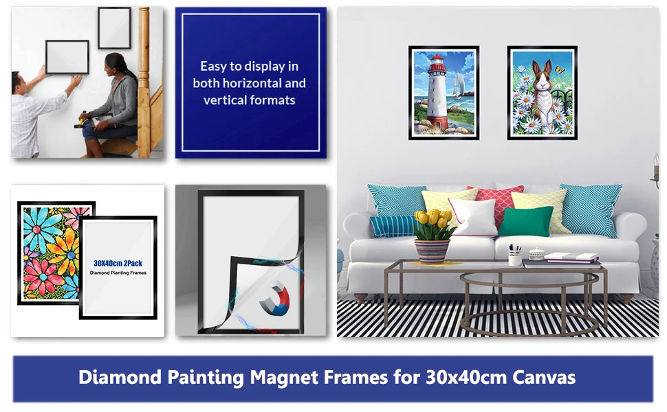 New 2Pcs Diamond Painting Frames Magnetic Frames 20x30cm Fridge Photo  Diamond Art Frames Self-Adhesive Frames With 12 Hook Pads - AliExpress