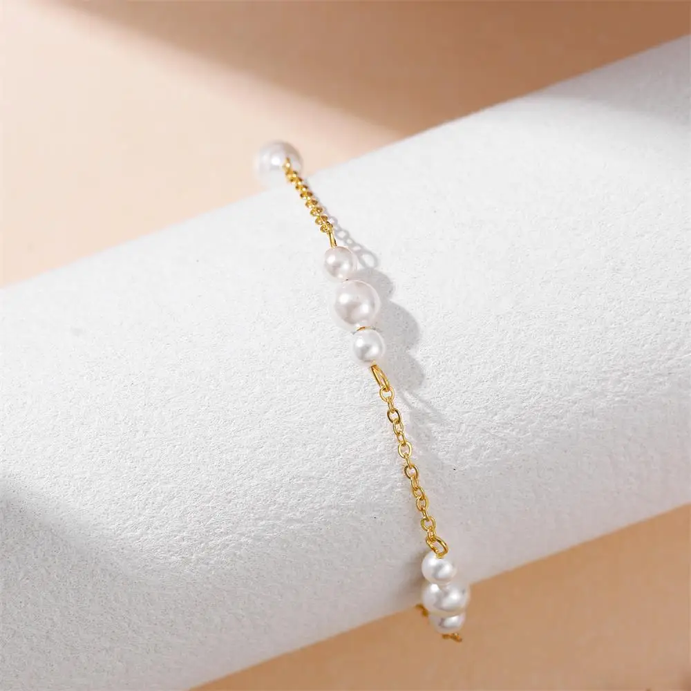 Simple Versatile Pearl Bracelet Hypoallergenic Non Tarnish Handmade Gold Plated Adjustable Chain Bracelets Hand Jewelry Bijoux