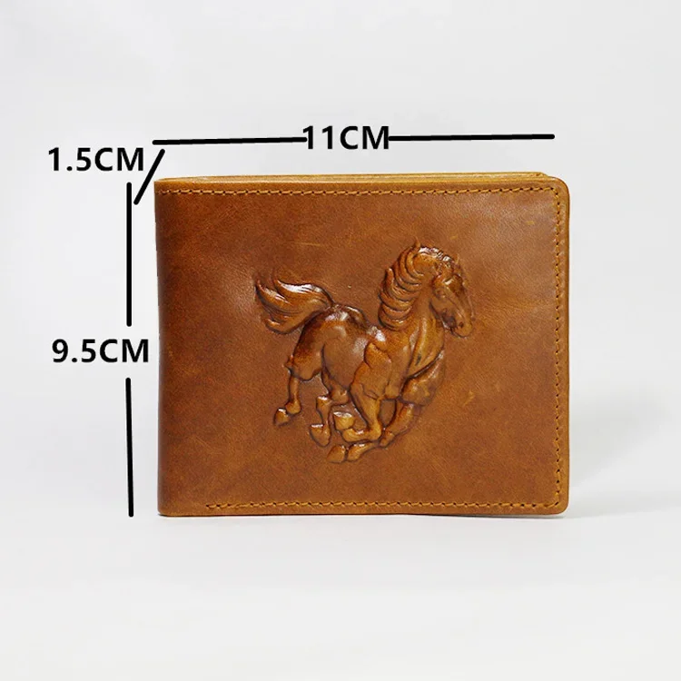 Horse 3D Motif Leather Wallet Men Carved Vertical Leather Wallet for Men  Vintage Male Purse 5